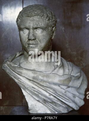 Caracalla (188-217), connu auparavant sous le nom d'Antonin. Empereur Romain. Plusieurs dynastie. Buste en marbre, 211 AD. Musée du Louvre. Paris. La France. Banque D'Images