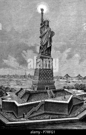 États Unis d'Amérique. Nueva York. Conocido como Faro la monumentale statue de la libertad. La gravure de 1885. Banque D'Images