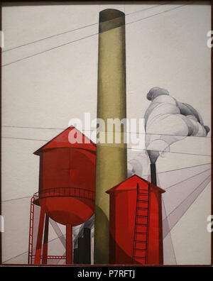 Anglais : Exposition dans le Dallas Museum of Art, Dallas, Texas, USA. 7 mai 2017, 16:29:01 56 bâtiments par Charles Demuth, 1930-1931, tempera et plumbago sur conseil composition - Dallas Museum of Art - DSC04883 Banque D'Images