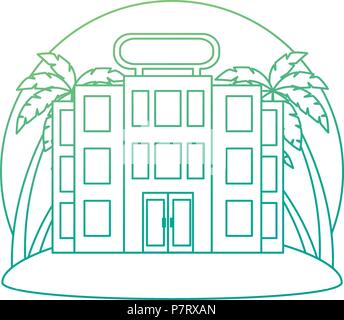 Façade de l'hôtel immeuble d'arbres palms Illustration de Vecteur