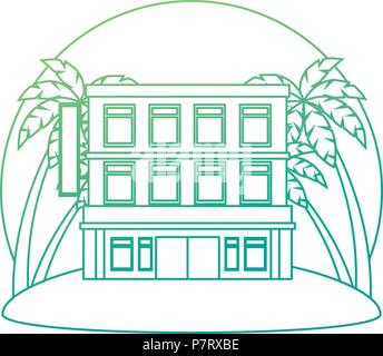 Façade de l'hôtel immeuble d'arbres palms Illustration de Vecteur