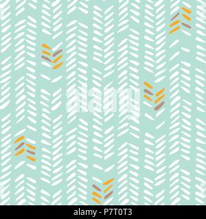 Main blanche appelée les tribus et de rayures, imitant le matelassage chevron folk sur fond de menthe avec des accents colorés. Vector pattern. transparente Illustration de Vecteur