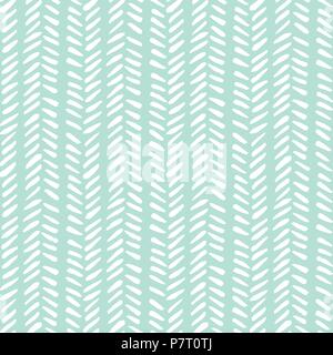 Main blanche appelée les tribus et de rayures, imitant le matelassage chevron folk sur fond de menthe. Vector pattern. transparente Fresh et mignon abstract Illustration de Vecteur