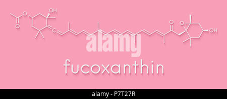 La fucoxanthine algues brunes, molécule de pigment. Certains des ingrédients de suppléments alimentaires. Formule topologique. Banque D'Images