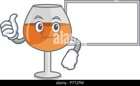 Thumbs up with board cognac verre ballon cartoon caractère Illustration de Vecteur