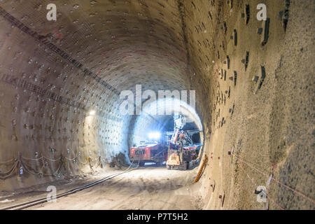 Spital am Semmering : Percer les trous de mine à Semmering-Basistunnel (Tunnel de Base) de Semmering Semmeringbahn (chemin de fer du Semmering) en construction Banque D'Images