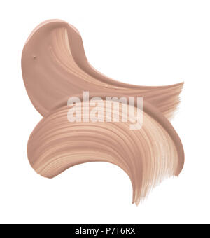 Maquillage beige crémeux de frottis foundation isolé sur fond blanc. Fondation crémeuse beige texture background Banque D'Images