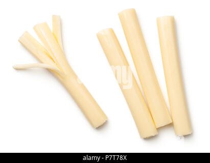 String cheese isolé sur fond blanc. Vue d'en haut Banque D'Images