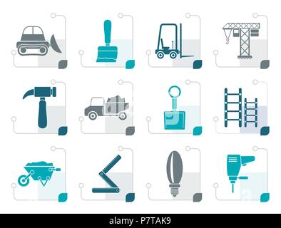 Bâtiment et matériel de construction stylisée icônes - Vector Icon Set Illustration de Vecteur