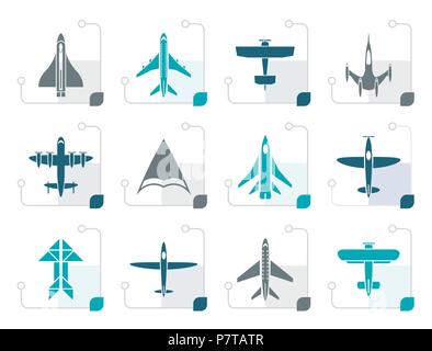 Différents types d'avion stylisé icônes - vector icon set Illustration de Vecteur