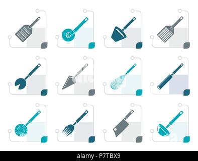 Différents types de stylisé accessoires de cuisine et l'équipement d'icônes - vector icon set Illustration de Vecteur