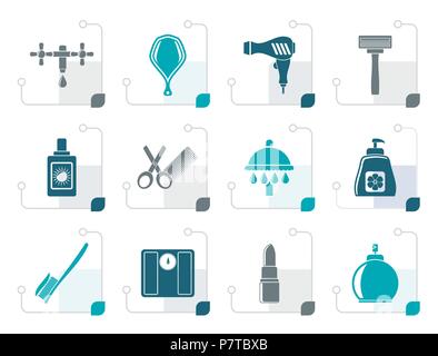 Cosmétiques et soins personnels stylisés icônes - vector icon set Illustration de Vecteur