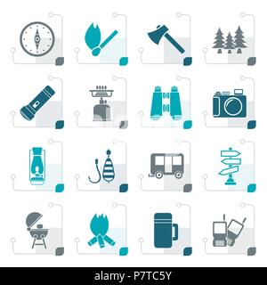 Camping stylisé, Travel and Tourism icons - vector icon set Illustration de Vecteur