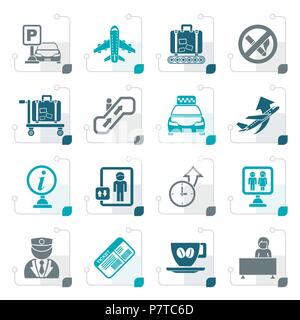 L'aéroport et des transports icônes stylisées - vector icon set Illustration de Vecteur