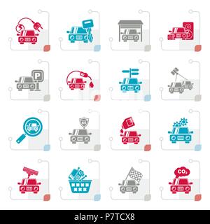 Voiture stylisée et icônes de services routiers - vector icon set Illustration de Vecteur