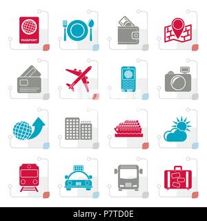 Voyage, transport et stylisé locations icons - vector icon set Illustration de Vecteur