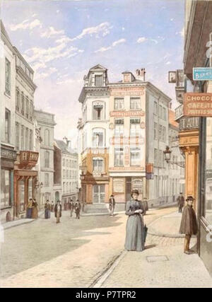 Anglais : Aquarel peinture par Jacques Cabarain du vieux Bruxelles (Hofberg/Rue Montagne de la Cour) . 1890 60 Carab10 Banque D'Images