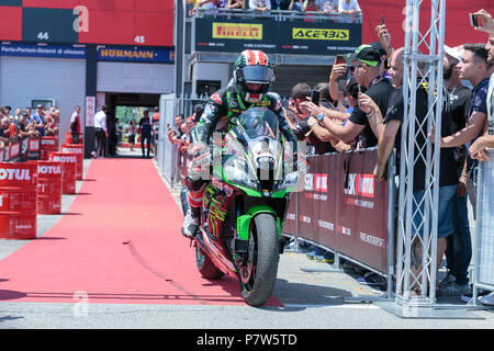 Misano, Italie. 08 juillet, 2018. 8 juillet 2018 - 01, Jonathan Rea, GBR, Kawasaki ZX-10RR, Kawasaki Racing Team WorldSBK WorldSBK, action pendant la course 2 de la Riviera di Rimini Pirelli Round le 8 juillet 2018 à Misano World Circuit Marco Simoncelli'', Italie : Dario Dominin de crédit/AFP7/ZUMA/Alamy Fil Live News Crédit : ZUMA Press, Inc./Alamy Live News Banque D'Images