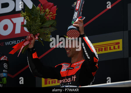 Misano, Italie. 8 juillet, 2018. 33 Marco Melandri ITA Ducati Panigale R aruba.it Racing - Ducati au cours de la Motul FIM Superbike Championship - Ronde italienne dimanche au cours de la World Superbikes - PIRELLI Circuit Riviera di Rimini, ronde 6 - 8 juillet 2018 à Misano, en Italie. Crédit : Fabio Averna/Alamy Live News Banque D'Images