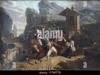 Italiano : olio su Copia del dipinto di Horace Vernet da parte di un suo allievi . 1840 92 CERCLE DE CARLE VERNET (1758-1835) BRIGANDS ATTAQUANT HUSSARS SUR UNE ROUTE DE MONTAGNE Huile sur toile Banque D'Images