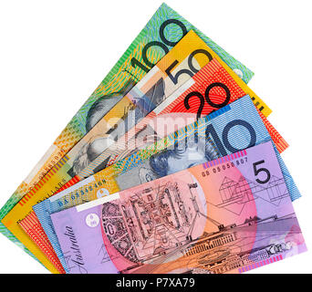 Australian dollar bills isolated on white Banque D'Images