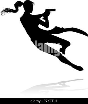 Film d'action Shoot Out Personne Silhouette Illustration de Vecteur