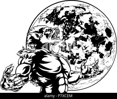 Loup-garou Pleine Lune monstre effrayant Illustration de Vecteur