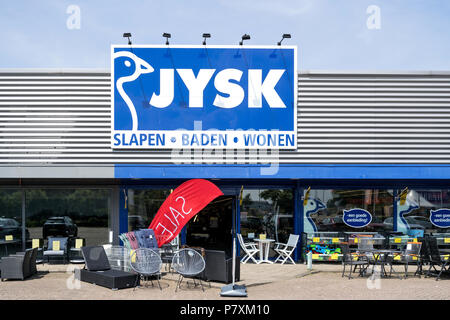 Magasin Jysk à Beverwijk, Pays Bas. Danois Jysk est une chaîne de magasins de détail, la vente de produits ménagers tels que les matelas, les meubles et le décor intérieur. Banque D'Images