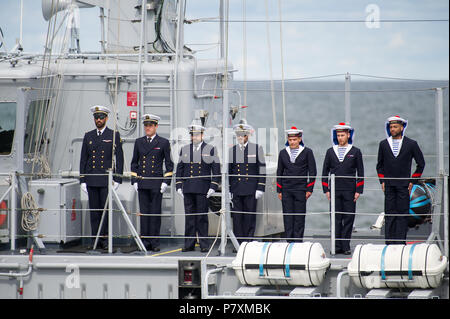 Tripartite destiné au chasseur français classe M652 Céphée durant la parade navale pour célébrer 100e annversary de marine polonaise de Gdynia, Pologne. 24 juin 2018 © Wo Banque D'Images