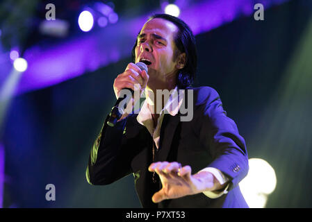 BARCELONA - 31 MAI : Nick Cave and the Bad Seeds (band) produisent en concert au Primavera Sound Festival le 31 mai 2018 à Barcelone, Espagne. Banque D'Images