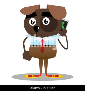 Illustré de dessins animés chien d'affaires talking on cell phone. Illustration de Vecteur