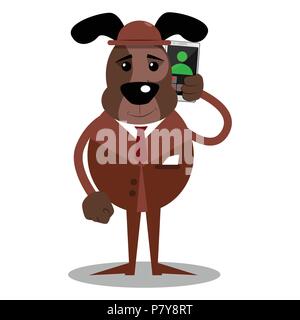 Illustré de dessins animés chien d'affaires talking on cell phone. Illustration de Vecteur