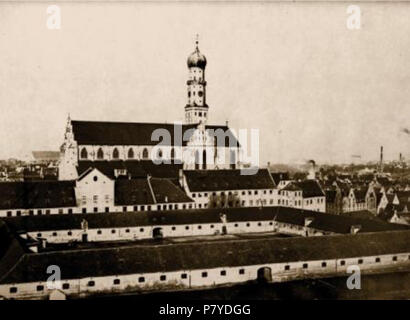 Anglais : Vue de l'église abbatiale et le monastère de complexes de l'ancienne abbaye impériale de Saint Ulrich et de Saint Afra à Augsbourg c. 1900. Par là, le complexe a servi de caserne. La plupart a été détruit au cours du 20ème siècle. Photographie non datée. 1870 à 1910 353 St Ulrich und Afra comprex monastère Banque D'Images