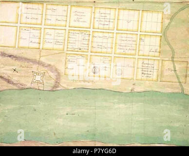 Anglais : Plan de la ville et du Fort de la Mobile, 1702, Dépôt des Fortifications des Colonies, Louisiane, III 6. http://www.usouthal.edu/archaeology/1702 119 PFB site med.htm Plan de règlement de La Mobile (près de vingt mille Bluff dans Comté de Mobile, Alabama). Le dessin est sans doute préparé par Charles Levasseur en 1702. Le site est maintenant hébergé dans les archives du Centre des Archives d'outre-mer en France. Ancienne carte Mobile 1702 293 Banque D'Images