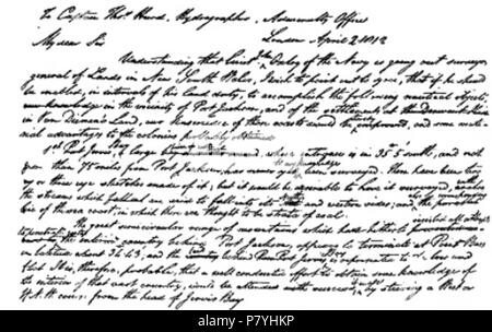 Anglais : c'est la lettre affichée à la page 516 dans la vie de Matthew Flinders par Ernest Scott. L'image a subi une rotation de 90° dans le sens horaire à partir de l'original. 24 juin 2010, 20:02 (UTC) Page 299 516 lettre (la vie de Matthew Flinders) Banque D'Images