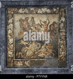 Mosaïque romaine. Neptune et Amphitrite dans un char. Maison de Granduca di Toscana (IX, 2, 27), Pompéi. Musée Archéologique National, Naples. L'Italie. Banque D'Images