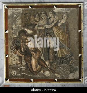 Mosaïque romaine. Thésée tua le Minotaure. De Chieti. L'Italie. Musée Archéologique National, Naples. L'Italie. Banque D'Images