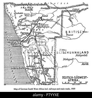 Anglais : carte de l'Afrique du Sud-ouest allemand (aujourd'hui Namibie) vers 1904 . vers 1904 258 1904 Namibie Carte Banque D'Images