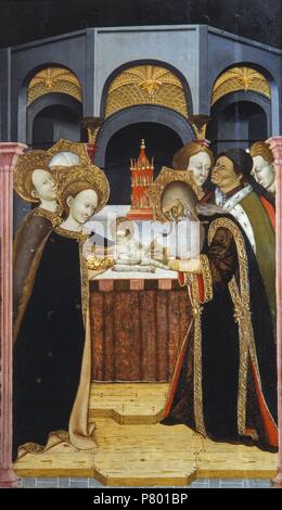 Retable de Verdú, 1432 - 1434. La circoncision de Jésus. L'école de Lleida. Tempera sur bois. 159 x 93 cm (12 panneaux). Du haut retable de l'église paroissiale de Santa Maria en Verdú (Urgell). Museu Episcopal de Vic. Banque D'Images