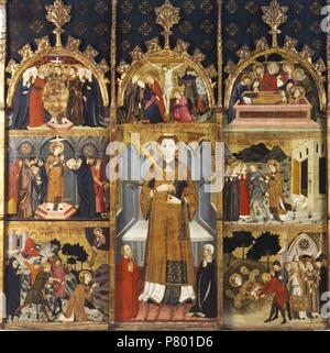 Retable de Saint Stephen, vers 1385. Tempera, la feuille d'or et plaque de métal sur le bois. 185,7 x 186,5 x 11 cm. Il s'agit du monastère de Santa Maria de Gualter (Noguera). Museu Nacional d'Art de Catalunya. Banque D'Images