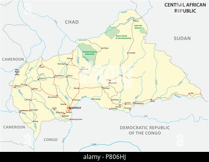 République centrafricaine carte vectorielle routière Illustration de Vecteur