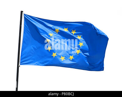 Waving Flag de l'Union européenne isolé sur fond blanc Banque D'Images