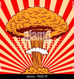 Explosion Nucléaire en cartoon style bande dessinée sur l'arrière-plan. L'élément de conception pour poster, carte de visite, bannière, flyer. Vector illustration Illustration de Vecteur