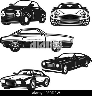 Jeu de voiture rétro illustrations sur fond blanc. L'élément de conception de logo, étiquette, emblème, signe, d'un insigne. Vector illustration Illustration de Vecteur