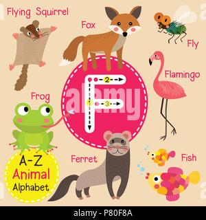 Enfants mignon alphabet zoo F lettre traçage des animaux funny cartoon pour les enfants l'apprentissage de l'anglais vocabulary Illustration de Vecteur