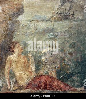 Roman fresque représentant Ariadne abandonné par Thésée dont le navire peut être vu à l'horizon. Deuxième moitié du 2e siècle. De Pompéi. Musée Archéologique National. Naples. L'Italie. Banque D'Images