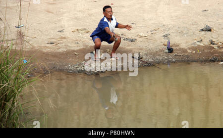 Les pêcheurs à Bandung, Indonésie. Banque D'Images