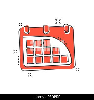 L'icône calendrier dessin animé dans le style comique. Illustration de l'ordre du pictogramme. Inscrivez-vous calendrier splash concept d'entreprise. Illustration de Vecteur