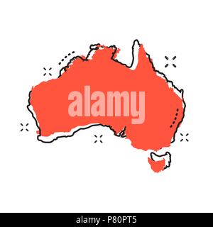 Caricature L'Australie d'une icône dans le style comique. L'Australie illustration pictogramme. Géographie pays signer splash concept d'entreprise. Illustration de Vecteur