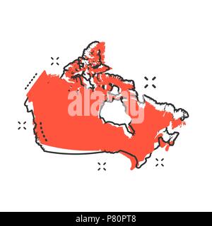 L'icône de carte Canada dessin animé dans le style comique. Canada illustration pictogramme. Géographie pays signer splash concept d'entreprise. Illustration de Vecteur